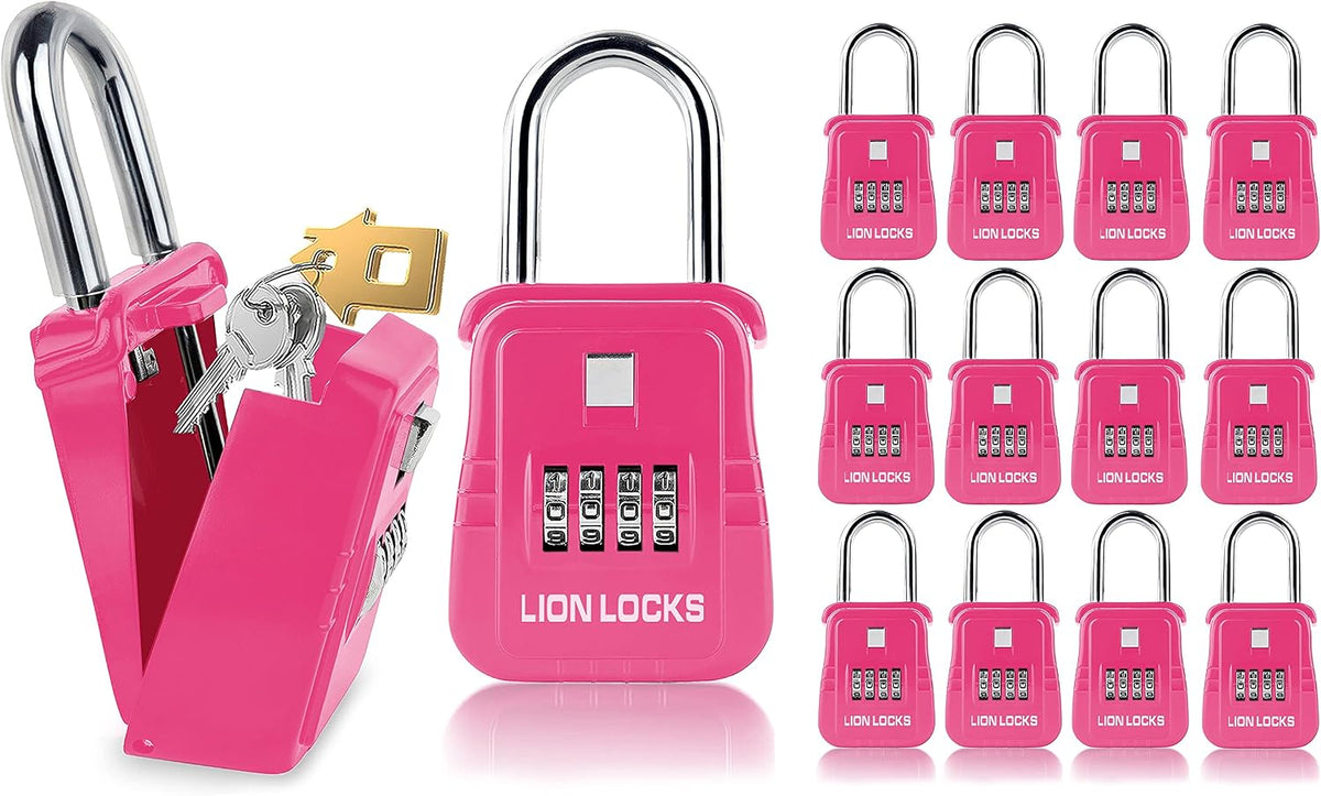 1500 Key Lock Box with Code, Lockbox for Keys Outdoor, Realtor Lock Box for Short-Term Rentals, Holds 5 Keys (1 Pack, Pink)