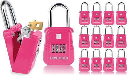 1500 Key Lock Box with Code, Lockbox for Keys Outdoor, Realtor Lock Box for Short-Term Rentals, Holds 5 Keys (1 Pack, Pink)