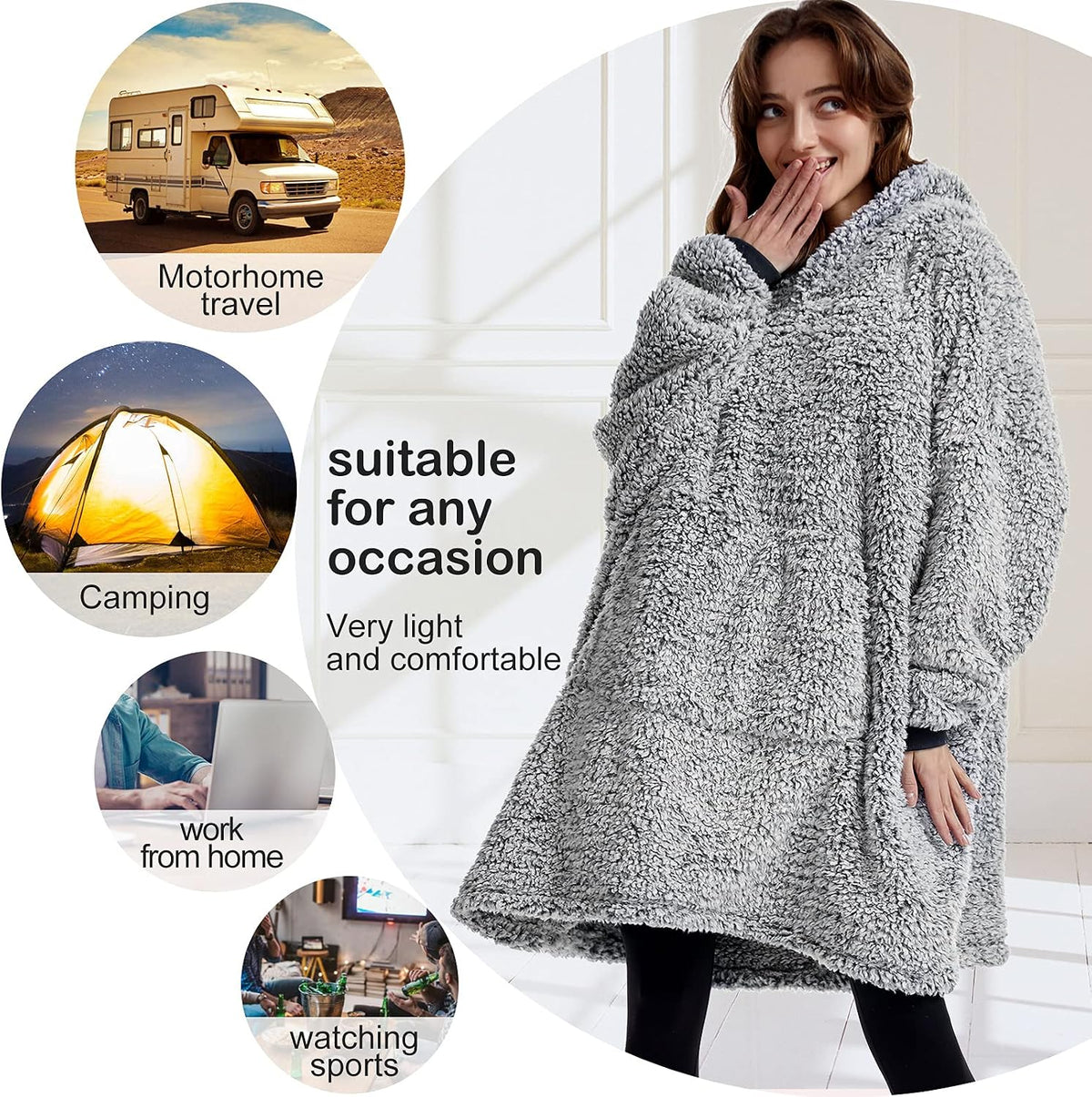 Cozy Sherpa Wearable Blanket Hoodie for Adults Women Men Kids Gift Idea-Hooded Snuggle Blanket- Oversized Blanket Sweatshirt-Super Warm Light Weight, Black