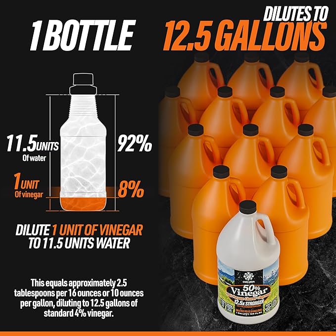 Calyptus 50 Pure Concentrated Vinegar  Maximum-Performance (12.5X) Power  Technical Grade  Dilutes Easily to 5 Acidity (1.5 Cups per Gallon)  Home and Outdoor Cleaning Concentrate  1 Gallon