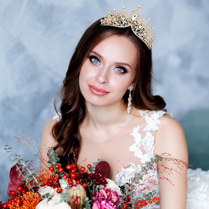 Gold Crown for Women Crystal Princess Tiaras Rhinestone Queen Headband Wedding Bridal Hair Accessories Birthday Prom Pageant Party Coming of Age Ceremony Photo Props