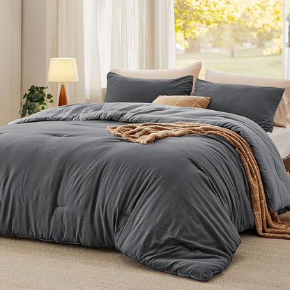 Bedsure Queen Reversible Grey Pre-Washed All Season Duvet Set Soft Warm 1 Lightweight Duvet (90 x 90 inches) and 2 Pillowcases (20 x 26 inches)