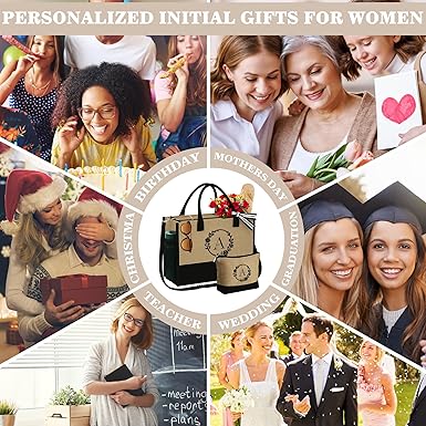 YOOLIFE Gifts for Women - Initial Tote Bag for Women, Personalized Birthday Gifts for Women Her Mom Sister Friends