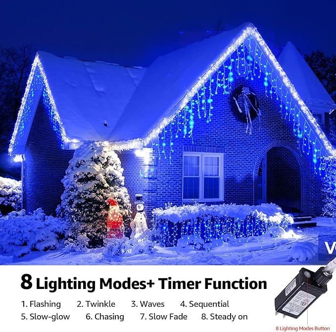 Led Christmas Lights Outdoor Christmas Decorations Hanging Lights 400LED 8 Modes 75 Drops, Waterproof Outdoor Indoor Fairy Christmas Light for Party, Holiday, Wedding Decorations (Blue)