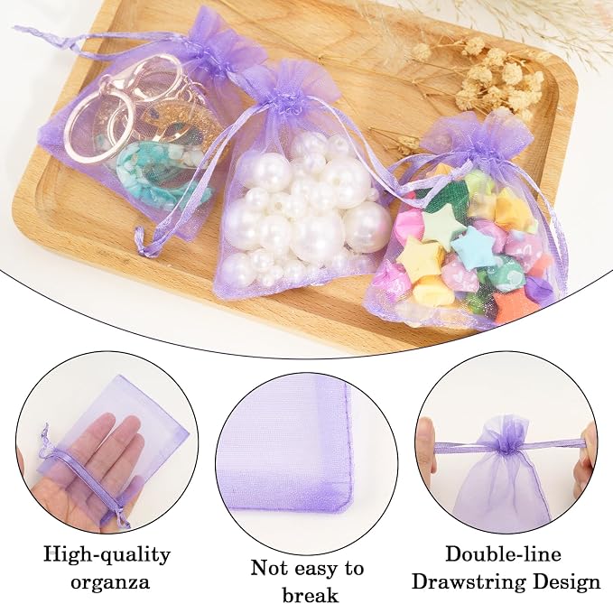 joycraft Organza Bags 2.7x3.5 inch - Light Purple Drawstring Gift Packaging Pouch with Breathable Mesh for Wedding Favors, Jewelry Dis ( 50 )play, Candy Bags | Reusable Craft Supplies, Small Business