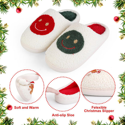 Size 9-10. HAJOYHA Christmas Slippers for Women Men, Soft Slip-On House Winter Plush Fluffy Cute Slippers for Holiday Xmas Bedroom Indoor Outdoor Use(Bowknot,Gingerbread)