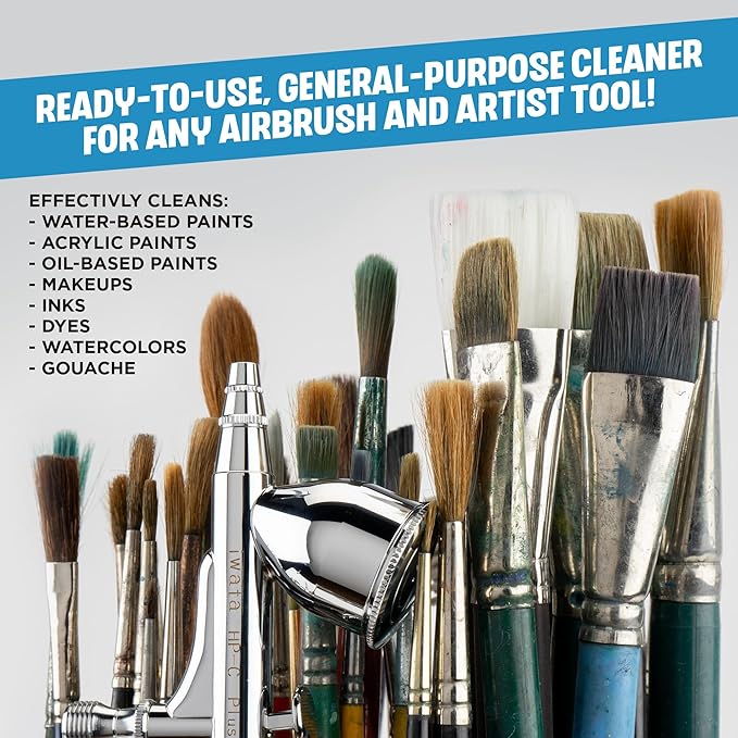 Medea Airbrush Cleaner 4 oz  Ready-to-Use Solution for Airbrushes, Paint Brushes  Artist Tools  For Acrylic, Oil  Water-Based Paints, Inks, Dyes, Watercolors and Gouache. Deep Cleans  Flushes