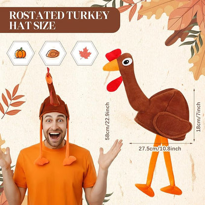 Geyoga 4 Pcs Thanksgiving Turkey Hats for Adults Plush Turkey Hat with Legs Headband for Carnival Cosplay Thanksgiving Party