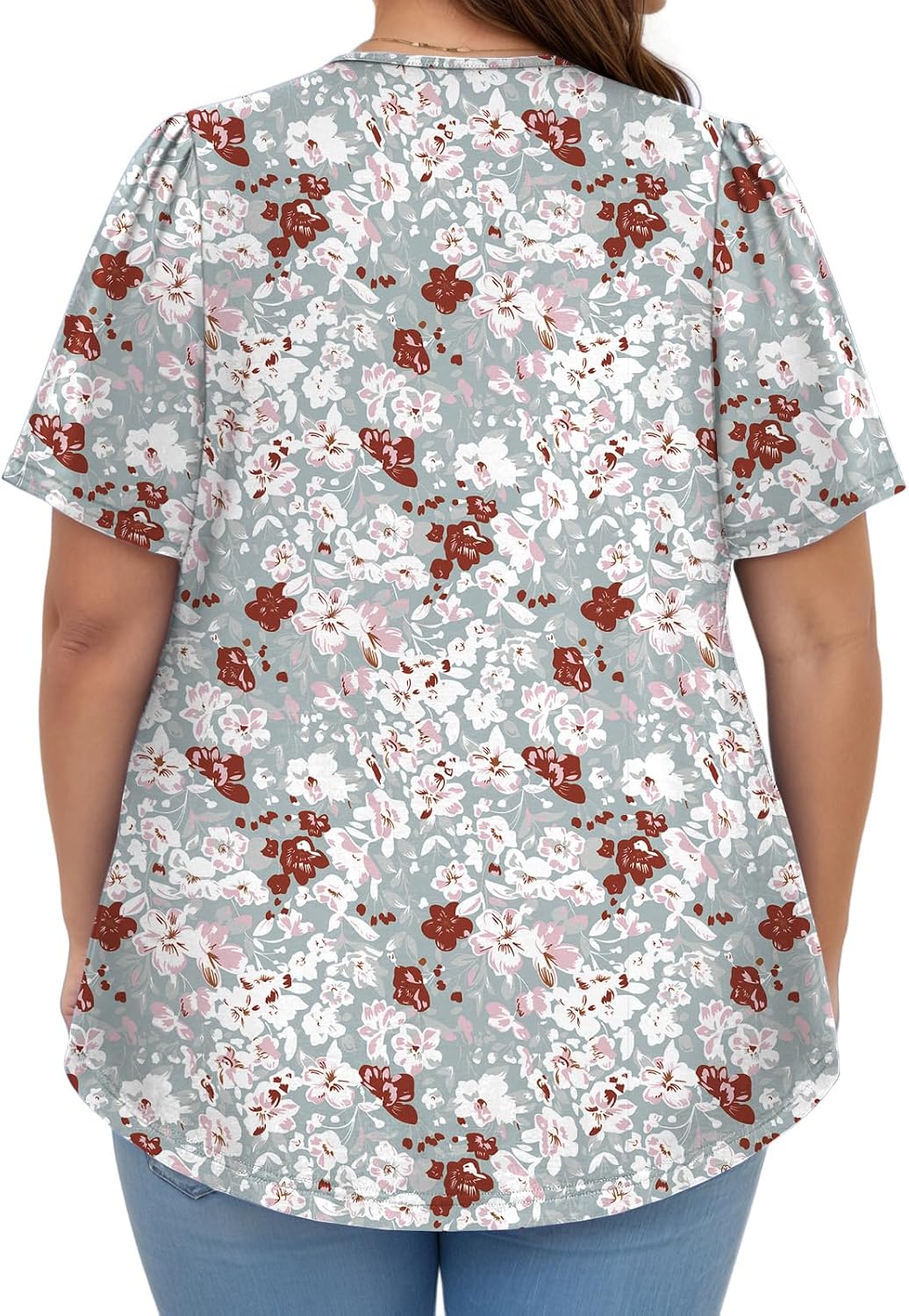 VISLILY Womens-Plus-Size-Summer-Tops Flowy Pleated T Shirts Crew Neck Short Sleeve Blouses Casual Loose Tunics Tee XL-5XL.