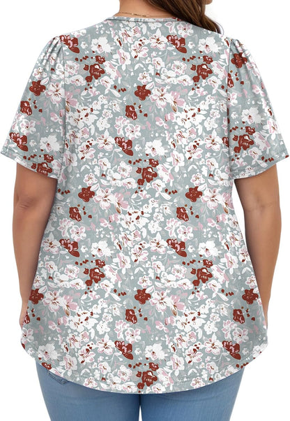 VISLILY Womens-Plus-Size-Summer-Tops Flowy Pleated T Shirts Crew Neck Short Sleeve Blouses Casual Loose Tunics Tee XL-5XL.