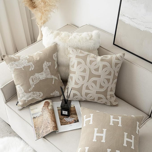 Croker Horse 20 x 20 inch cushion cover, pignose horseshoe design, chenille jacquard embroidery, modern style, luxury, for living room and bedroom