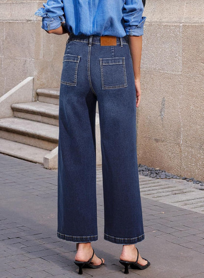 Sidefeel Women's Wide Leg Jeans High Waisted Stretchy Jeans Straight Leg Loose Fit Zimbaplatinum Ankle Denim Pants