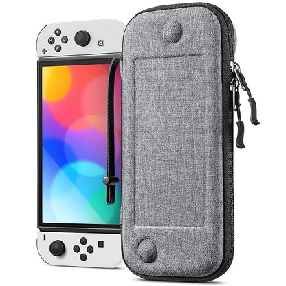 FINTIE Slim Carrying Case for Nintendo Switch OLED Model 2021/Switch 2017 - [Slim Fit] Shockproof Protective Travel Storage Bag with 10 Game Cartridges, Gray