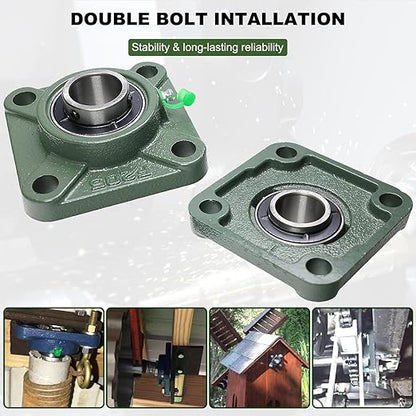 2 Pack UCF205-16 Pillow Block Bearing - Square Flange Mounted Pillow Block Bearings - Bearing Steel Bearings with 1" Bore - Self Alignment, Solid Cast Iron Base