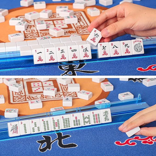 American Mahjong Game Set, 166 Premium White Tiles, 4 All-in-One Color RackPushers, Complete Mahongg Tile Set,Flower Printed Carrying Bag (Rectangular, Black)