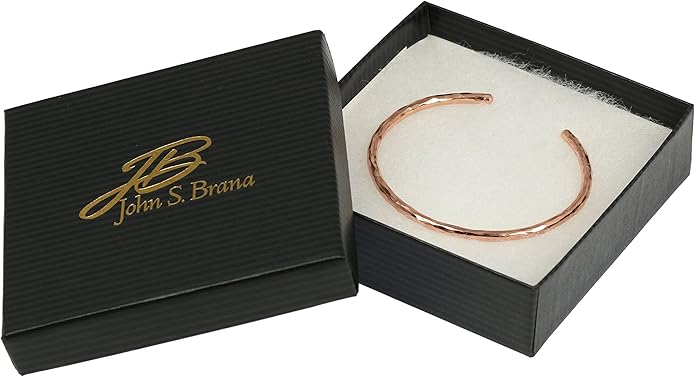 John S. Brana 3mm Hammered Copper Cuff Bracelet Handmade Jewelry - 100% Solid Uncoated Copper