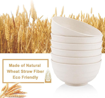 60oz Wheat Straw Bowls Set of 6, Unbreakable Ramen Bowl - White
