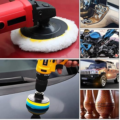 5 Inch Car Polishing Pads for Drill 125mm Buffing Kit with M14 Drill Adapter and Woolen Waxing Polishing Pads for Car Cleaning