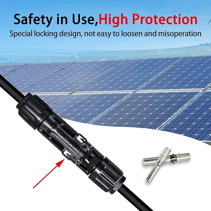 8AWG Solar Panel Connectors IP68 Waterproof 1500V 70A Solid Tinned Copper Terminal Black 5 Pairs for Solar PV Cable(10mm2)