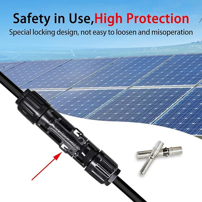 8AWG Solar Panel Connectors IP68 Waterproof 1500V 70A Solid Tinned Copper Terminal Black 5 Pairs for Solar PV Cable(10mm2)