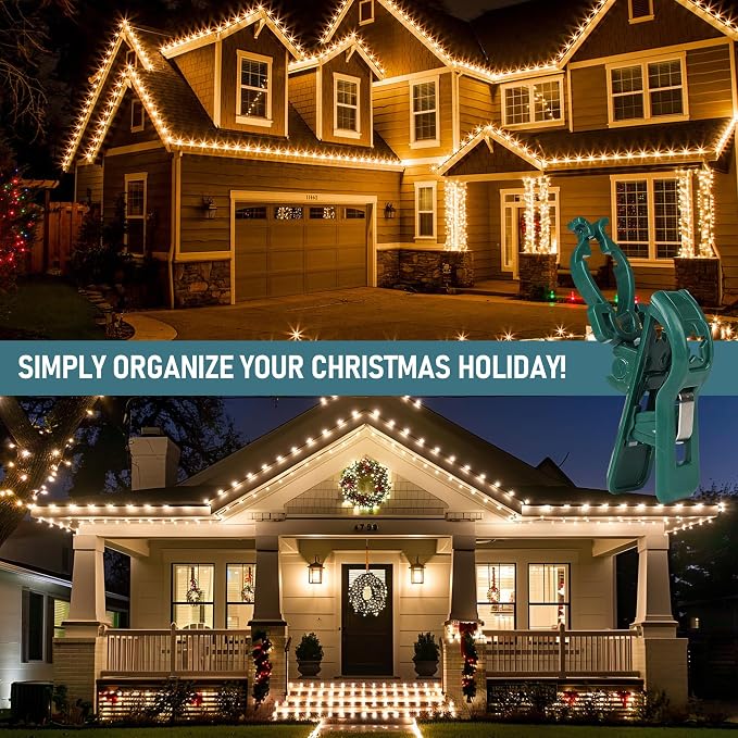 Dazzle Bright C7 C9 Christmas Lights Spring Clips, 100 Pack Universal Holiday Lights Quick Spring Clips, E12, E17 Shatterproof Weatherproof Clips for Outdoor Shingle Gutter Roof Fence