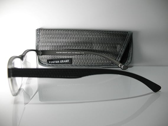 Foster Grant Tyler Mens Womens Black & Gray Rubber Reading Glasses w/Case +1.75 Free Hard CASE + Microfiber Cloth