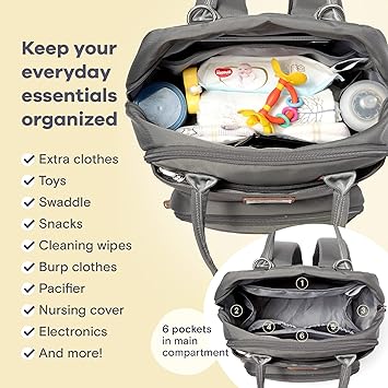 RUVALINO Diaper Bag Backpack, Multifunction Travel Pack Maternity Baby Changing Bags, Large Capacity, Waterproof, Iron Gray