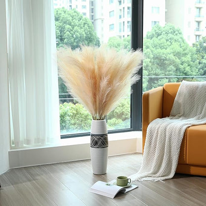 Champagne Faux Pampas Grass - 45-Inch Set of 8 | Boho Home Decor | Tall Artificial Pompas Floral Soft and Fluffy | Perfect for Wedding Centerpieces, Farmhouse and Baby Shower Decorations