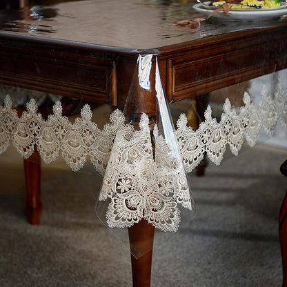 SUTAVIA Vinyl Tablecloth 100 Waterproof lace Table Cloth Environmentally PVC Oil Proof Table Protector Oblong Transparent Table Cover for Home Dining Table Parties(Gold, 60"x84")