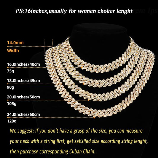 Mens Cuban Link Chain Miami Cuban Necklace 18K Gold Silver Chain Diamond Cut Chains For Men Women 14mm Iced Out Hip Hop Jewelry