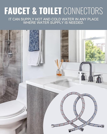 Faucet Supply Lines,24 Inch Length Faucet Hose Connector 38" to 38" Female Compression Thread Stainless Steel Braided Bathroom Kitchen Faucet Extension Water Supply Line,2Pcs