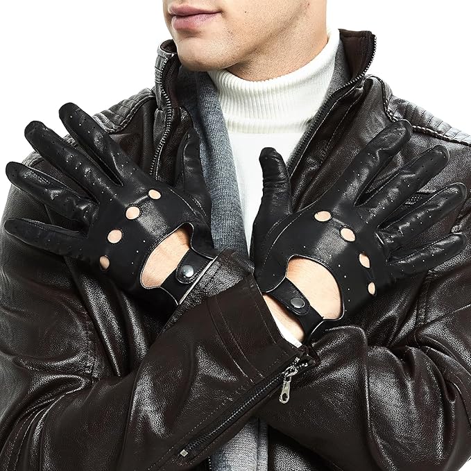 ZLUXURQ Mens Touchscreen Professional Leather Driving Gloves Unlined -Soft and Thin Italian Lambskin