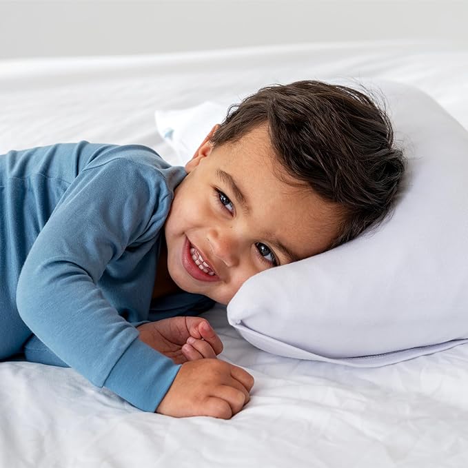 DREAMLAND BABY Toddler Pillow (1-Pack): Includes 100 Cotton Pillow  White Viscose Cover (97 Viscose, 3 Spandex) - Small Size for Kids and Travel