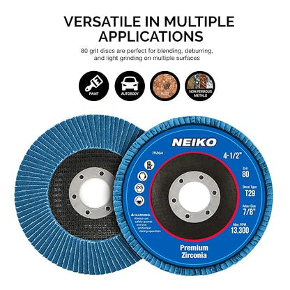 Neiko 11120A Premium Zirconia Flap Disc | 4.5" x 7/8-Inch, 60 Grit, Bevel Type #29 - 5 Pack