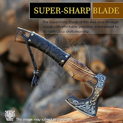 SHINY CRAFTS-Axes berserker axe Viking Hatchet Tomahawk Axe-Custom Handmade Viking Axe Gift Christmas Gift Birthday gift for him with Leather Sheath (VBA 19)
