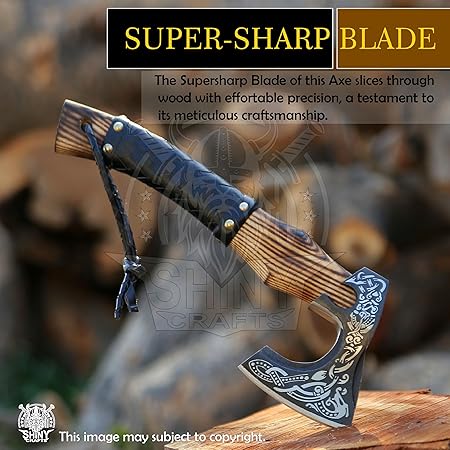 SHINY CRAFTS-Axes berserker axe Viking Hatchet Tomahawk Axe-Custom Handmade Viking Axe Gift Christmas Gift Birthday gift for him with Leather Sheath (VBA 19)