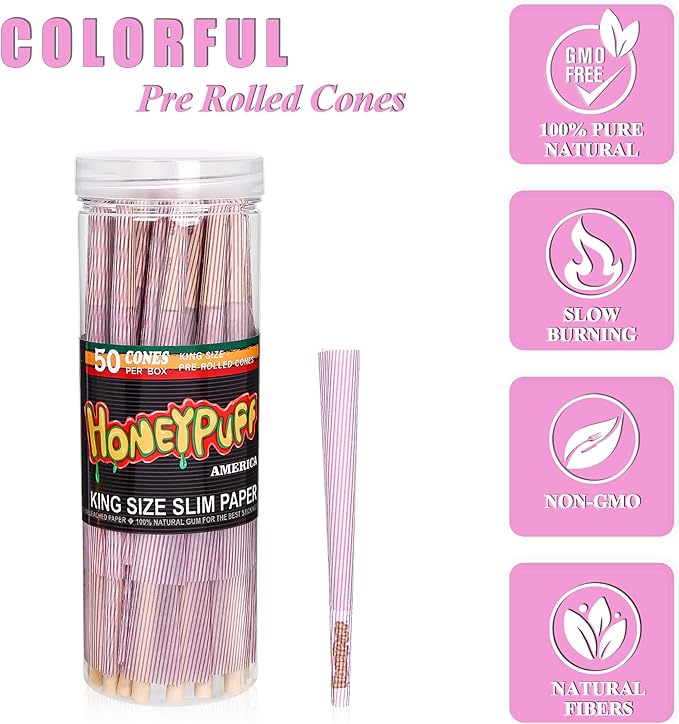 Purple Pre Rolled Cones, 50 Pack King Size Preroll Cones Rolling Papers With Filter Tips