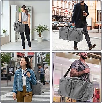 Duffle Bag for Travel, Women's Travel Duffel Bag, with Fixed Luggage Strap, Travel Duffle Bags, Shoe Compartment and Wet Pocket Design, Gray