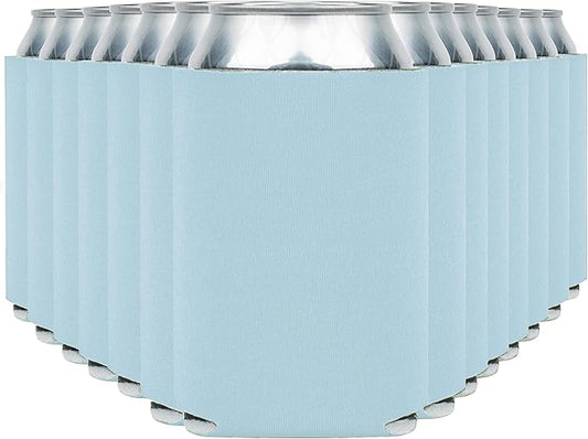 Blank Beer Can Coolers Sleeves (14-Pack) Soft Insulated Beer Can Cooler Sleeves - HTV Friendly Plain Can Sleeves for Beer Cans  Bottles - Blanks for Vinyl Projects  Wedding Favors (Light Blue)