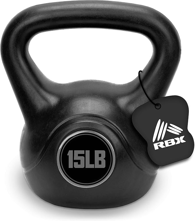 RBX Cement Kettlebell with Shock-Proof Plastic Coating for CrossFit Training (15 lbs)