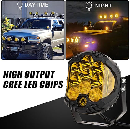 PSLER 7 Inch Amber Round LED Offroad Light - 35W 8000LM Spot Flood Combo, IP67 Waterproof Driving Light Bar with DRL for Wrangler Pickup SUV ATV UTV Golf Cart Trucks 4x4, F150-1 Pack