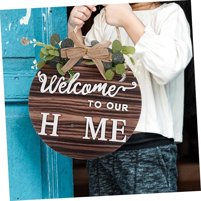 ERINGOGO Interchangeable Welcome Sign Wooden Door Plate Pendant Front Door Decor Hanging Ornament