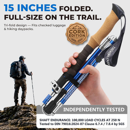 Trekology Trek-Z Hiking Trekking Poles, Walking Stick for Men, Women, 2pc Foldable, collapsible, adjustable lightweight aluminum staff for seniors; folding, retractable for travel, trails, balance ( Tip Protector doesn't come with )