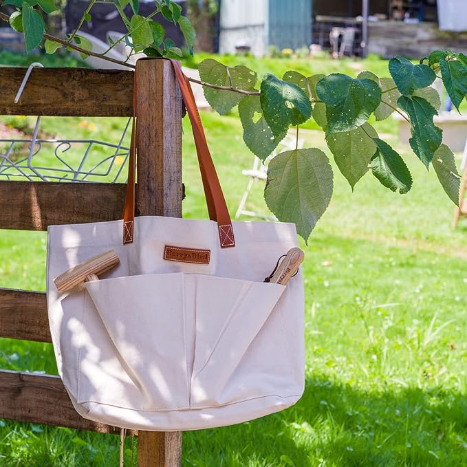 BerryBird Garden Tool Bag, Canvas Garden Tote With Pockets, Wear-Resistant Multi-Purpose Tool Storage Bag, Home Organizer Gardening Tool Kit for Indoor and Outdoor Gardening, 21.65" x 7.09" x 13.78"