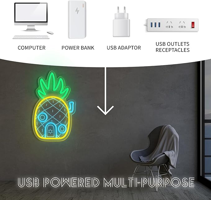 Dimmable neon sign with LED light under the sea and pineapple for wall decoration, ocean theme, children's room, bedroom, playroom, birthday party decoration, gifts for