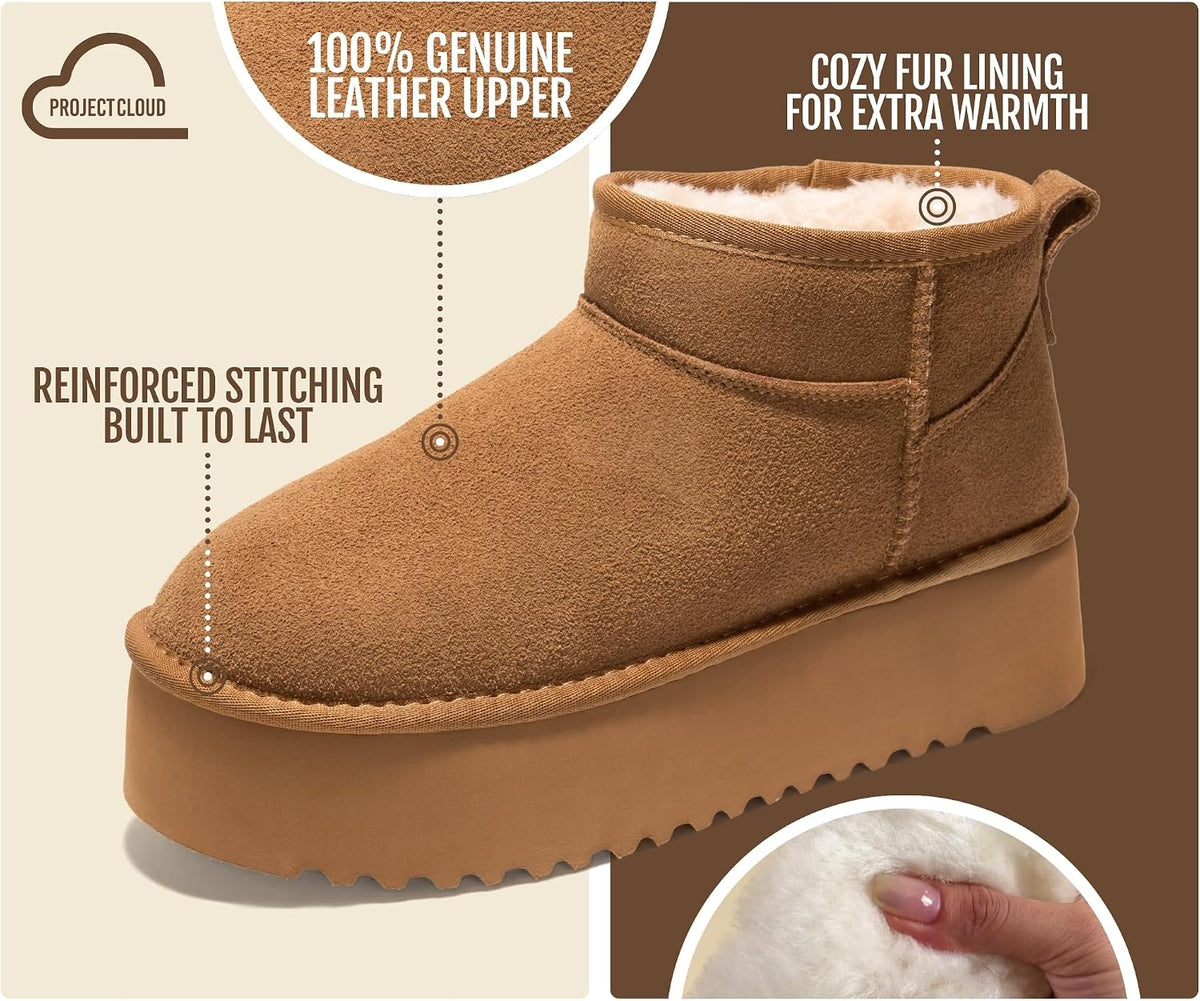 Project Cloud 100% Genuine Leather Ankle Boots for Women - Anti-Slip Memory Foam Insole Womens Boots - Lightweight Winter Womens Shoes, Ankle Booties for Women (Huggy)