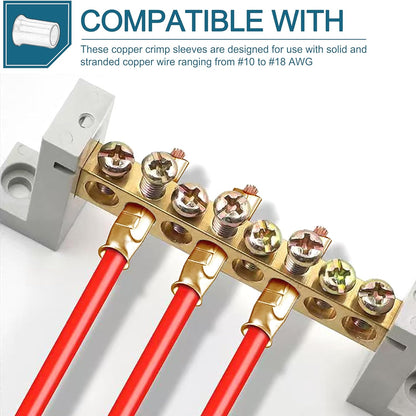 100 Pcs Easy-Twist Copper Crimp Sleeve Wire Connector, 18-10 AWG Wire Range