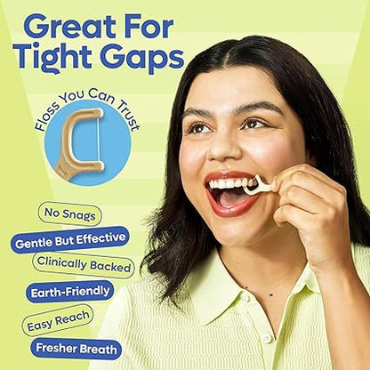 SmartLifeco Biodegradable Dental Floss Picks - Plant Based Handle, Thin Thread Tooth Flossers for Adults  Kids, Eco Friendly Toothpick Soft on Gum  Teeth, Compostable Zero Waste Vegan, 1 Bag - 50pk