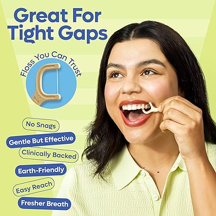 SmartLifeco Biodegradable Dental Floss Picks - Plant Based Handle, Thin Thread Tooth Flossers for Adults  Kids, Eco Friendly Toothpick Soft on Gum  Teeth, Compostable Zero Waste Vegan, 1 Bag - 50pk