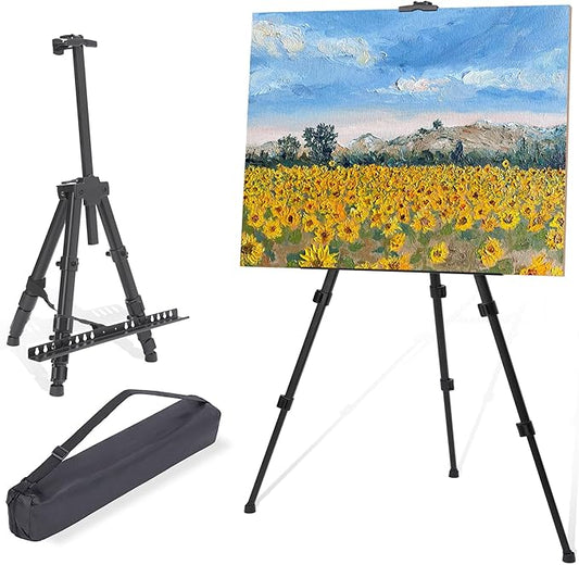 Easel for Painting Art Easel Stand for Adults 17" to 66" Portable Easel Stand for Sign Table TopFloor Aluminum Metal Easel with Carry Bag Black